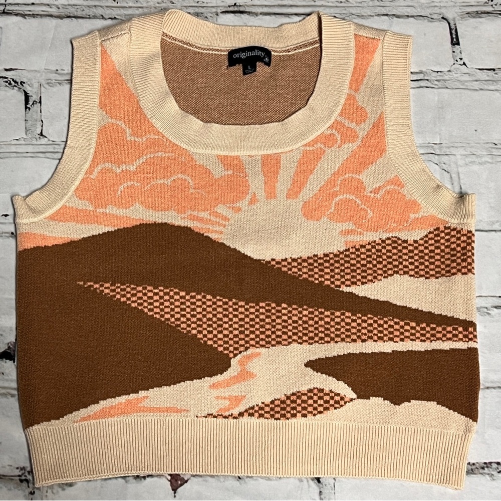 Originality Sunset Sweater Vest - Cream and Brown Size L